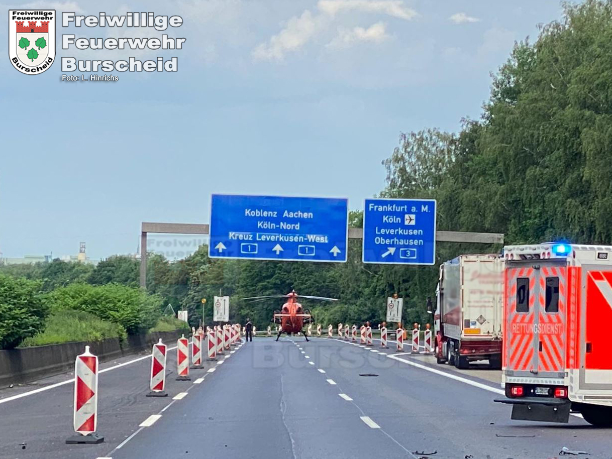 Verkehrsunfall 03. Juni 2021 auf der A1 bei Burscheid